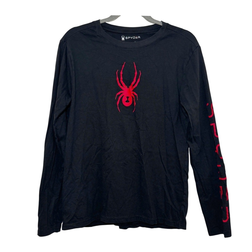 Spyder Men Long Sleeve Graphic Tee Black Red Spider Logo Cotton Shirt M SPFFB233